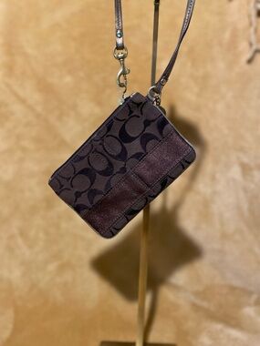 Coach Dark Brown Legacy Signature Wristlet